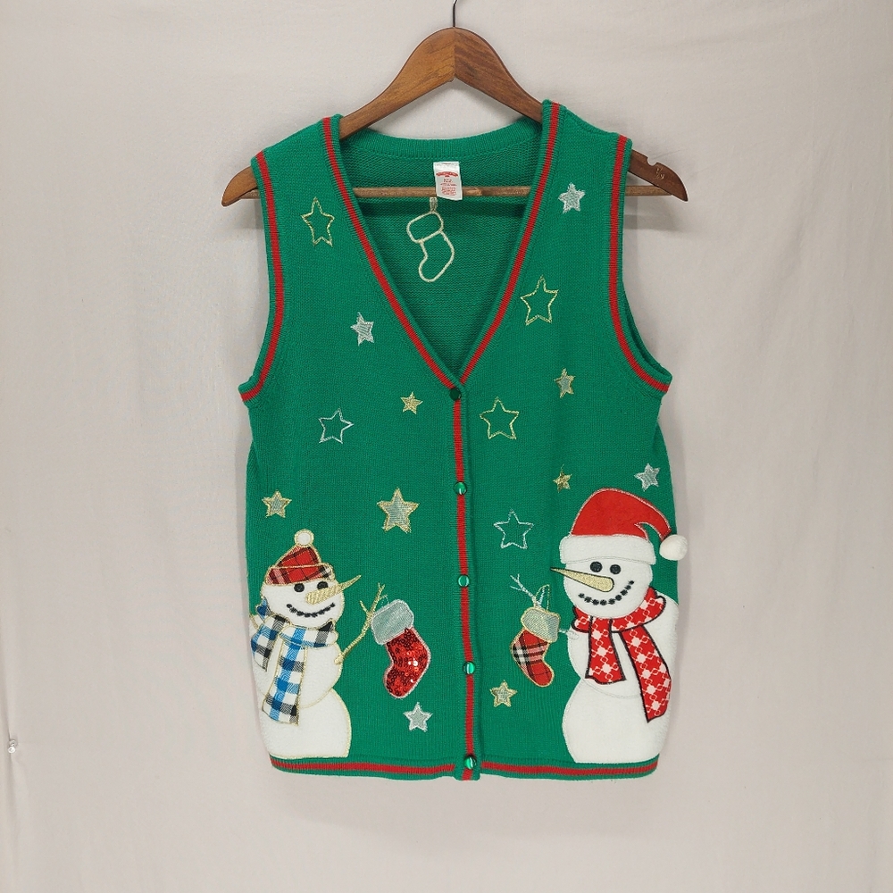 Holiday time green vest with snowmen size s 4/6